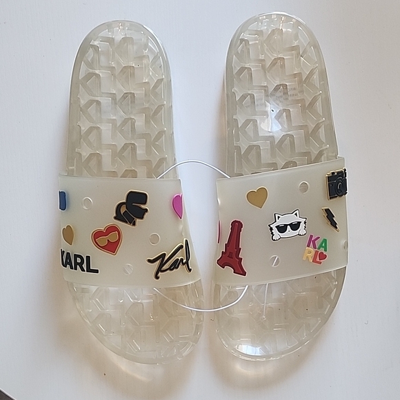 Karl Lagerfeld Clear Slide Sandals w/Multicolor Accents, Super Comfy Fashion - Picture 8 of 9